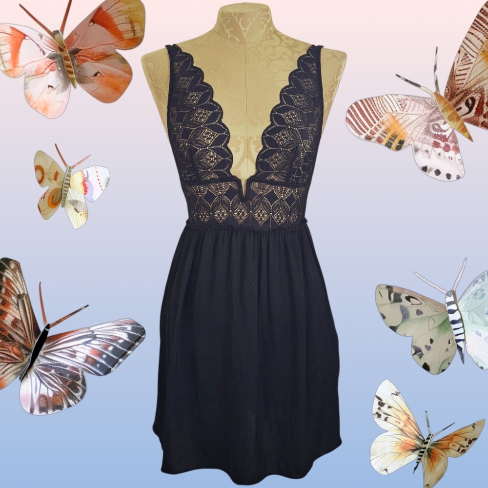 Etam Black lace babydoll slip dress lingerie size XS‎ goth fairycore coquette